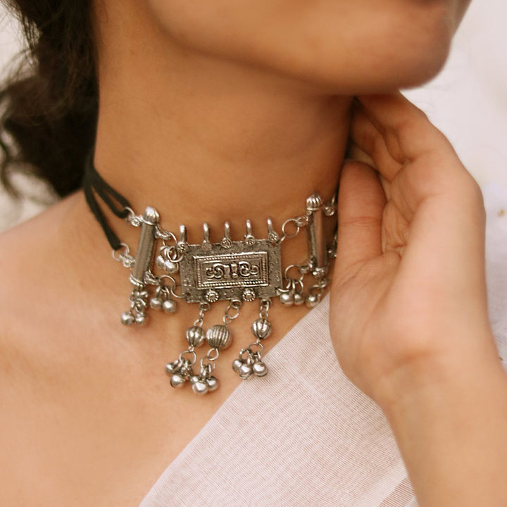 Teejh Adweta Silver Oxidised Choker Necklace