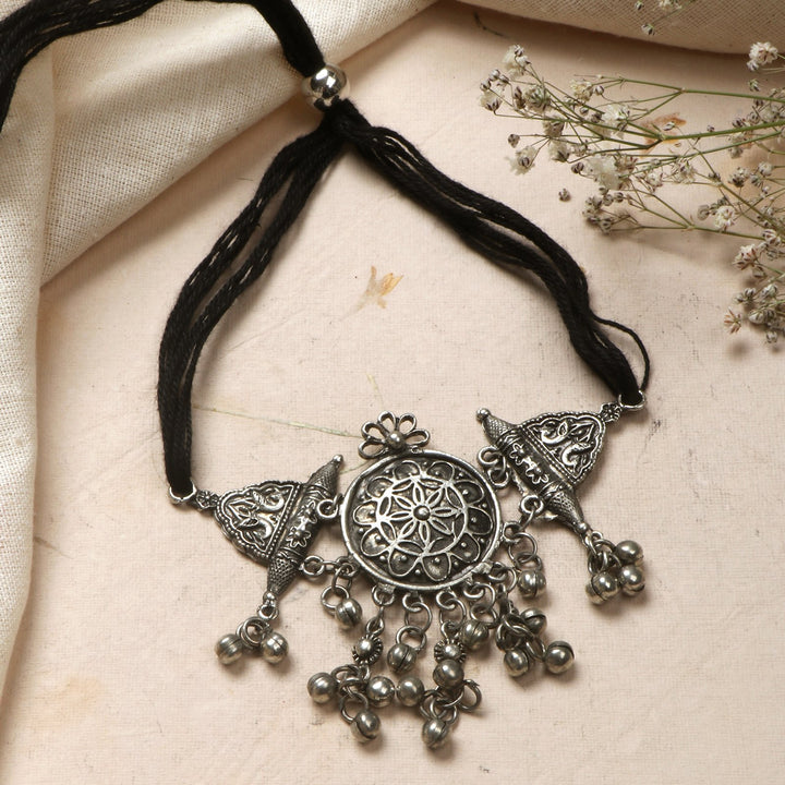 Teejh Amrita Silver Oxidised Choker Necklace