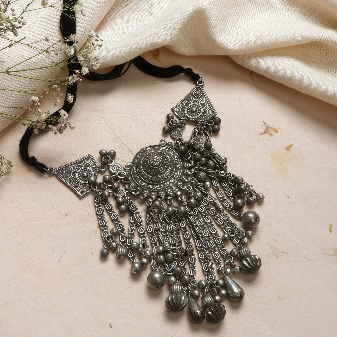 Teejh Dayami Silver Oxidised Choker Necklace