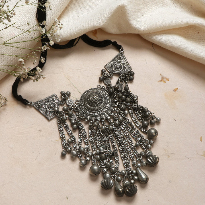 Teejh Dayami Silver Oxidised Choker Necklace