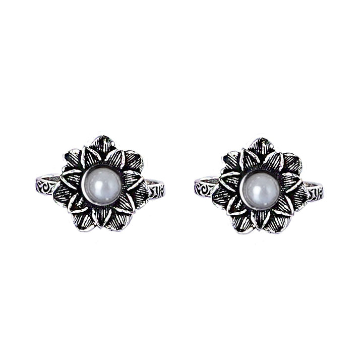 Teejh Kayra White Stone Silver Oxidised Toe Rings