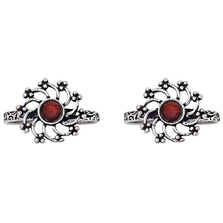 Teejh Dhrishya Red Stone Silver Oxidised Rings