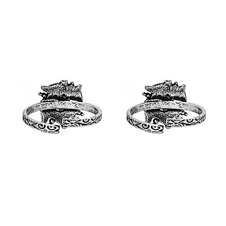 Teejh Niya Green Stone Silver Oxidised Toe Rings