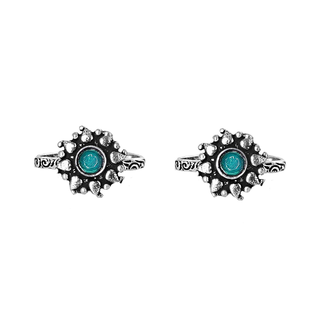 Teejh Miraya Green Stone Silver Oxidised Toe Rings