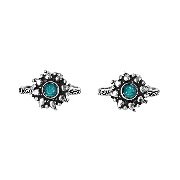 Teejh Miraya Green Stone Silver Oxidised Toe Rings