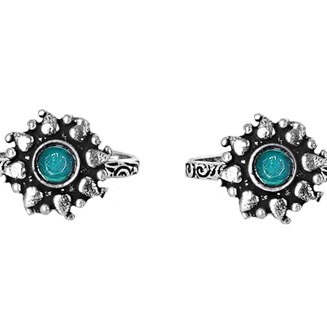 Teejh Miraya Green Stone Silver Oxidised Toe Rings