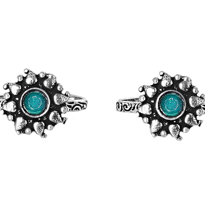 Teejh Miraya Green Stone Silver Oxidised Toe Rings