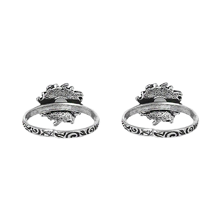 Teejh Miraya Green Stone Silver Oxidised Toe Rings