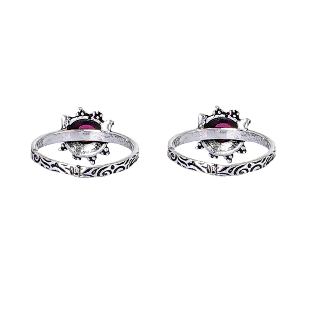 Teejh Ruhi Pink Stone Silver Oxidised Toe Rings