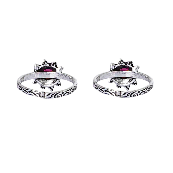 Teejh Ruhi Pink Stone Silver Oxidised Toe Rings
