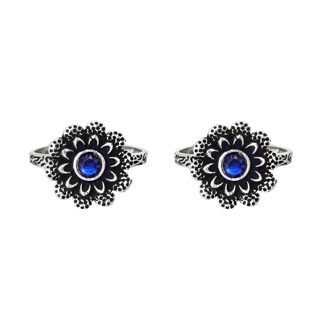 Teejh Tishya Dark Blue Stone Silver Oxidised Toe Rings