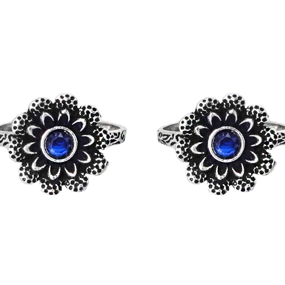 Teejh Tishya Dark Blue Stone Silver Oxidised Toe Rings