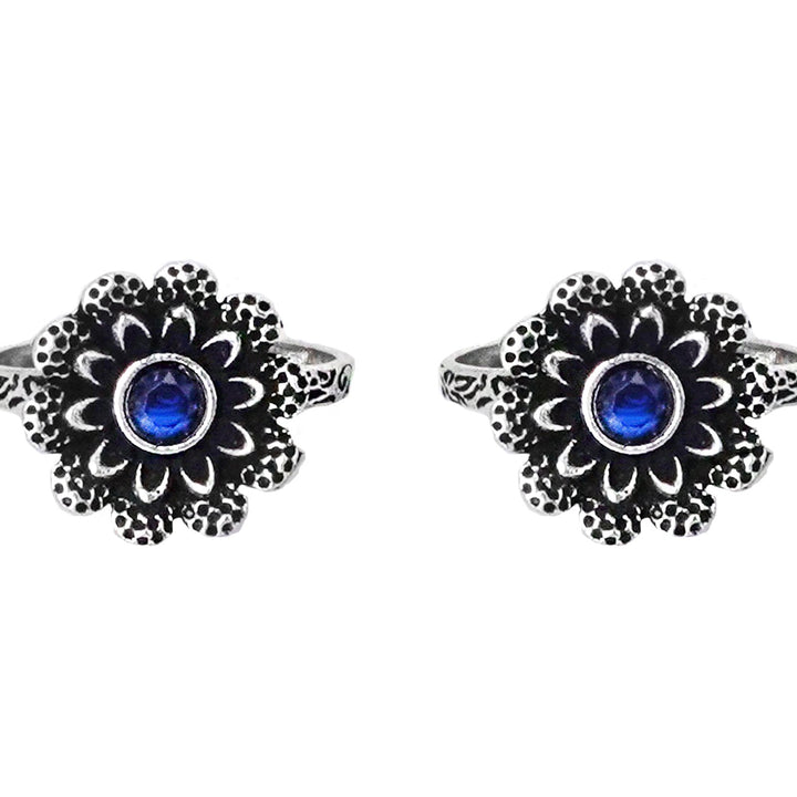 Teejh Tishya Dark Blue Stone Silver Oxidised Toe Rings