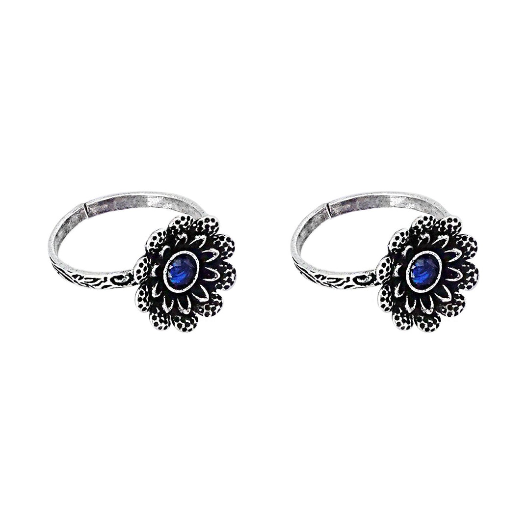 Teejh Tishya Dark Blue Stone Silver Oxidised Toe Rings