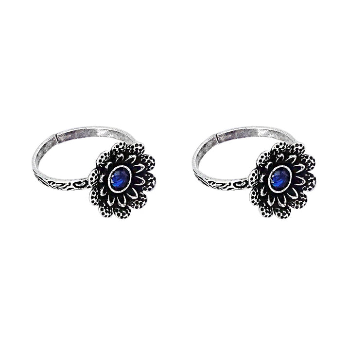 Teejh Tishya Dark Blue Stone Silver Oxidised Toe Rings