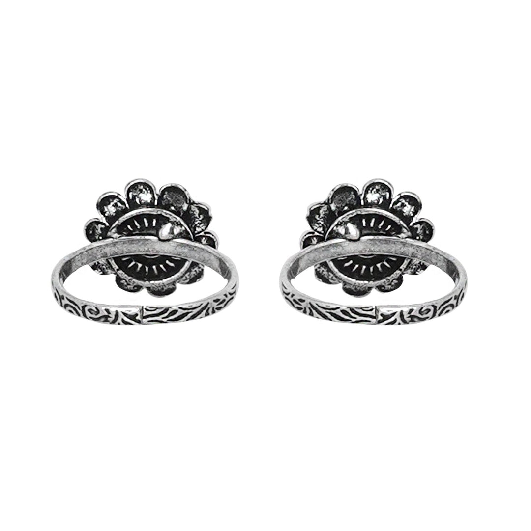 Teejh Tishya Dark Blue Stone Silver Oxidised Toe Rings