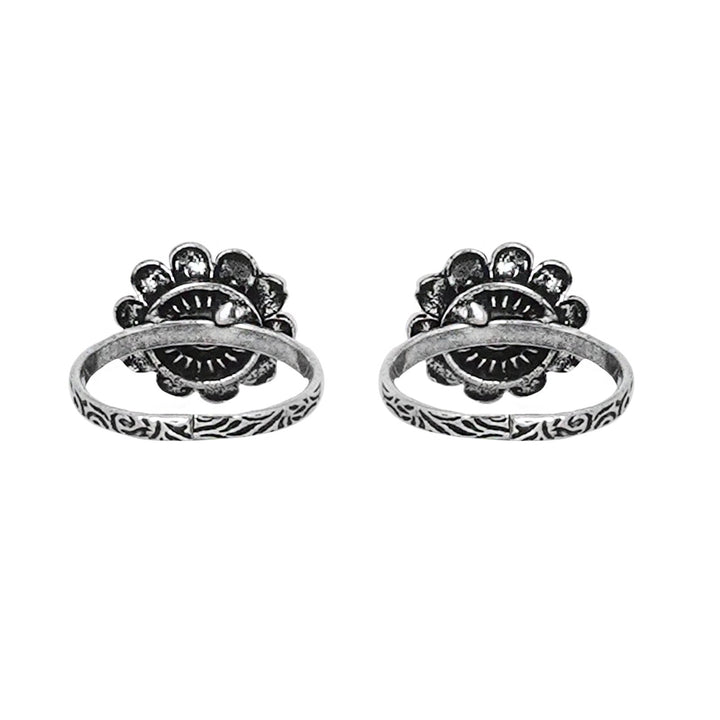 Teejh Tishya Dark Blue Stone Silver Oxidised Toe Rings