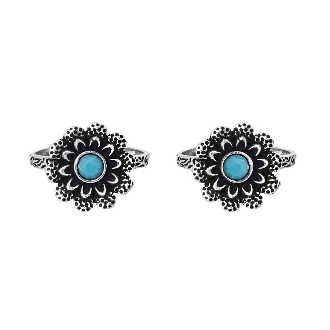 Teejh Tishya Light Blue Stone Silver Oxidised Toe Rings