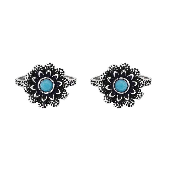 Teejh Tishya Light Blue Stone Silver Oxidised Toe Rings