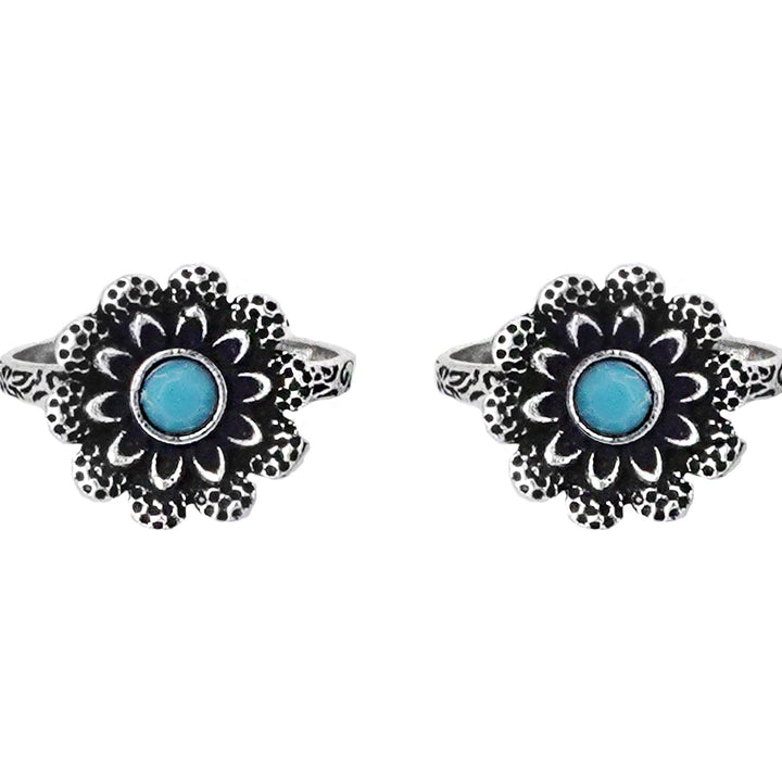 Teejh Tishya Light Blue Stone Silver Oxidised Toe Rings