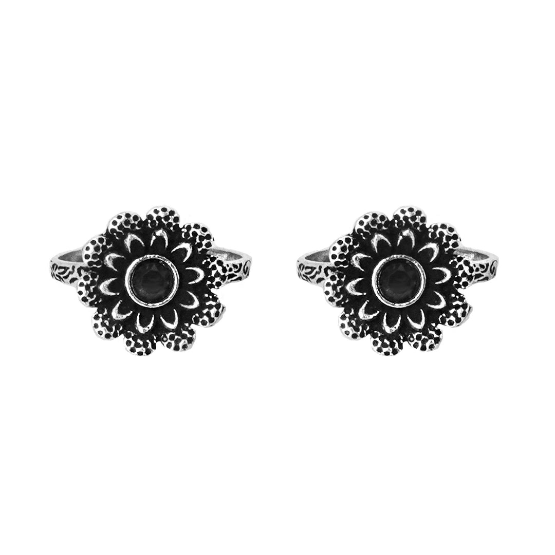 Teejh Tishya Black Stone Silver Oxidised Toe Rings
