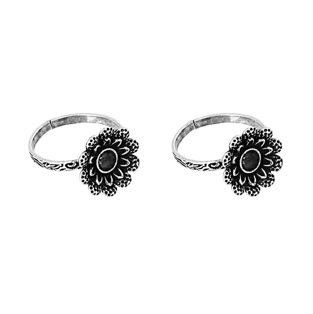 Teejh Tishya Black Stone Silver Oxidised Toe Rings