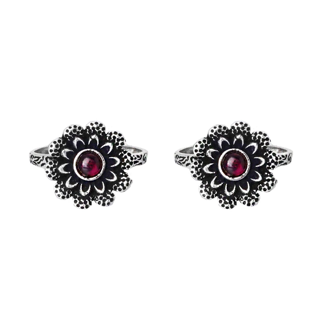 Teejh Tishya Pink Stone Silver Oxidised Toe Rings