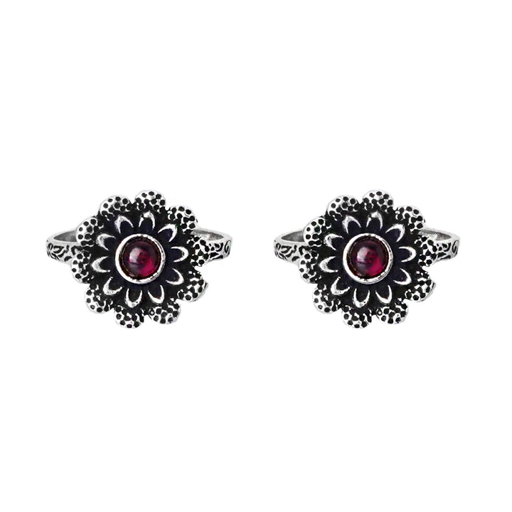 Teejh Tishya Pink Stone Silver Oxidised Toe Rings
