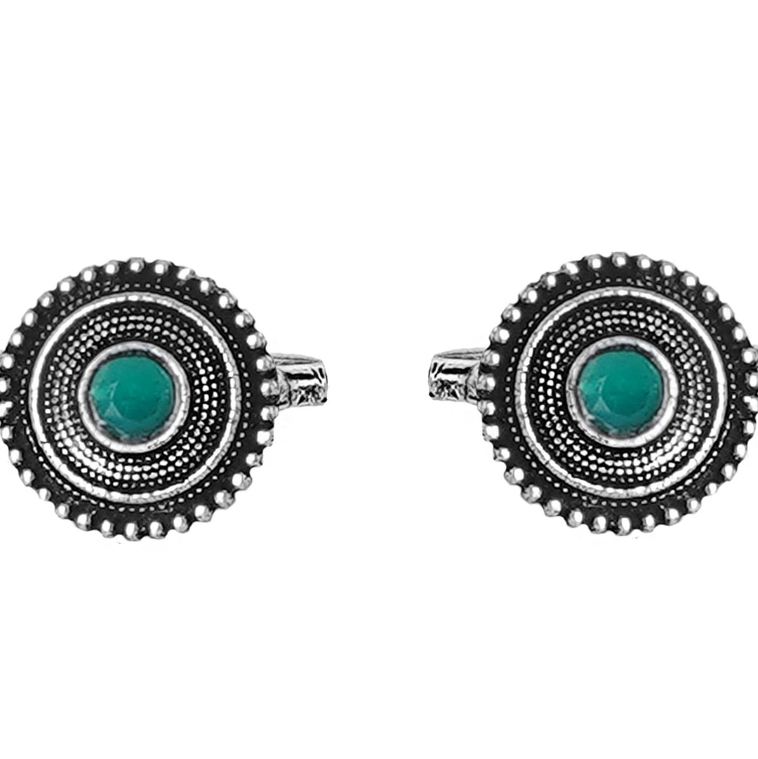 Teejh Shaanvi Green Stone Silver Oxidised Toe Rings