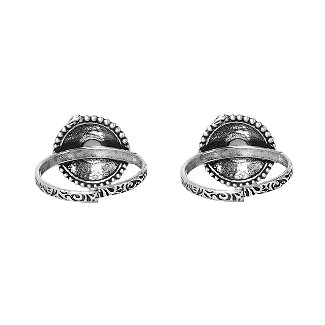 Teejh Shaanvi Green Stone Silver Oxidised Toe Rings