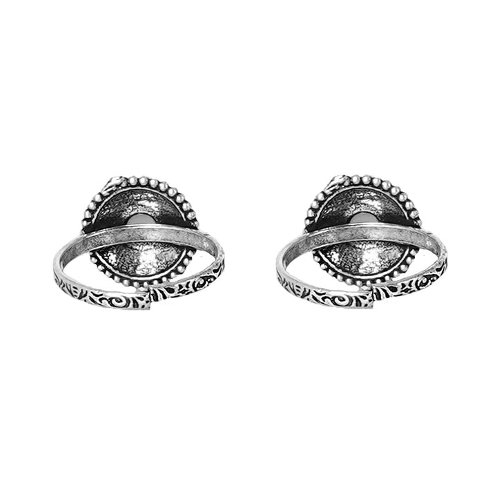 Teejh Shaanvi Green Stone Silver Oxidised Toe Rings