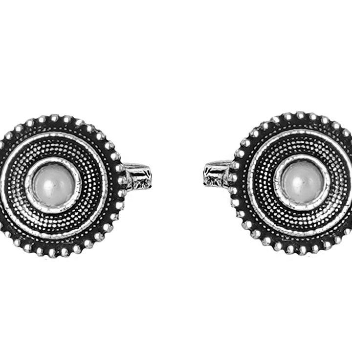 Teejh Shaanvi  White Stone Silver Oxidised Toe Rings