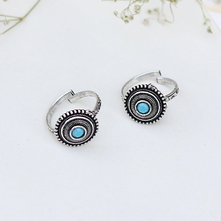 Teejh Shaanvi Light Blue Stone Silver Oxidised Toe Rings