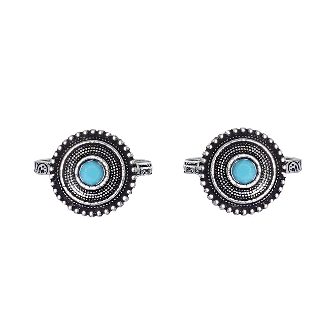 Teejh Shaanvi Light Blue Stone Silver Oxidised Toe Rings