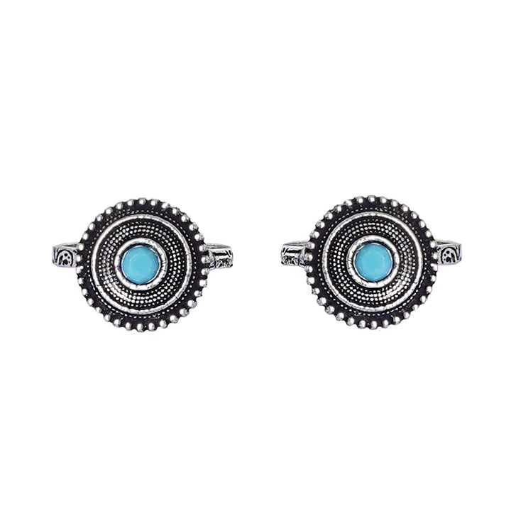 Teejh Shaanvi Light Blue Stone Silver Oxidised Toe Rings