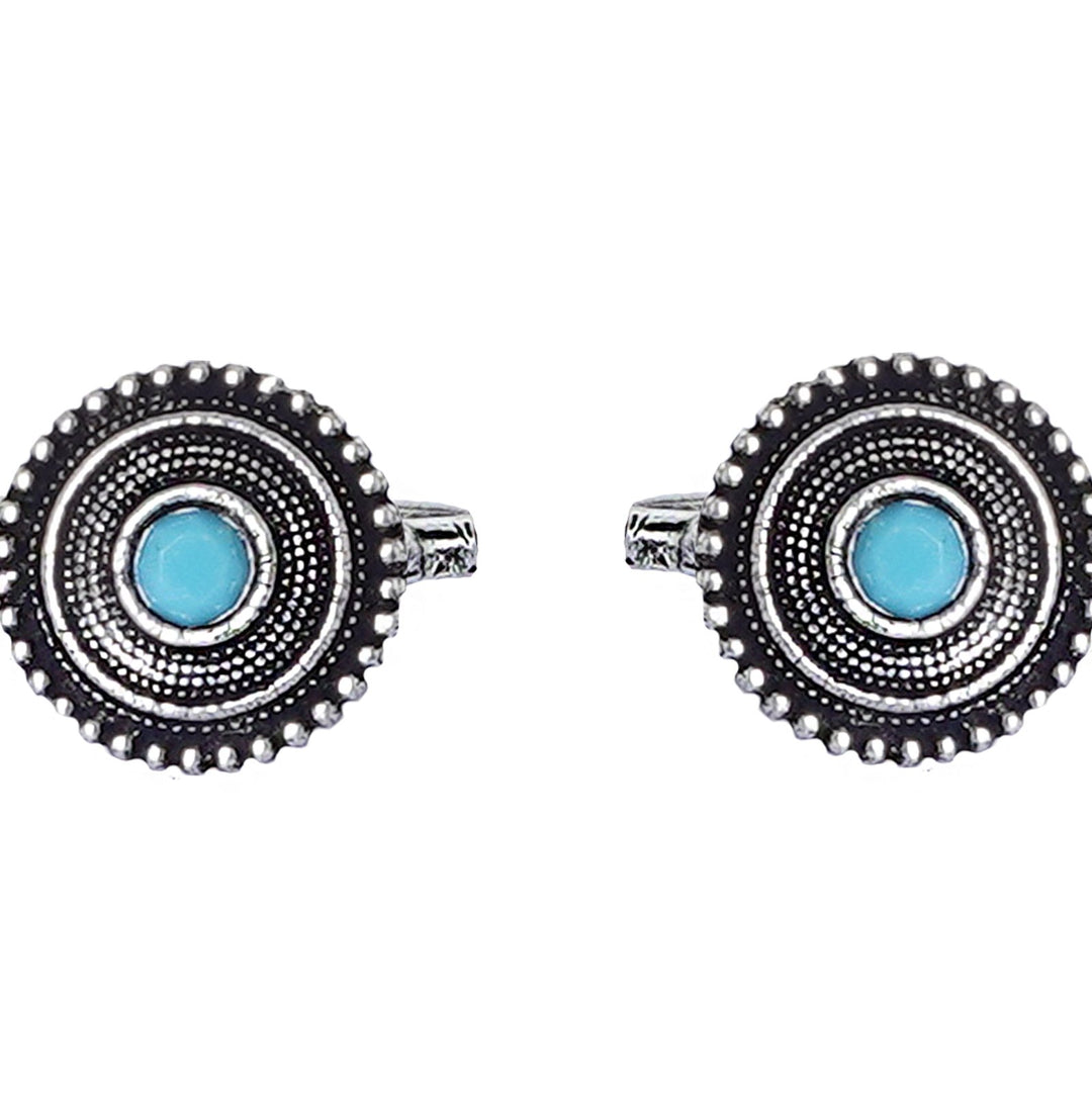 Teejh Shaanvi Light Blue Stone Silver Oxidised Toe Rings