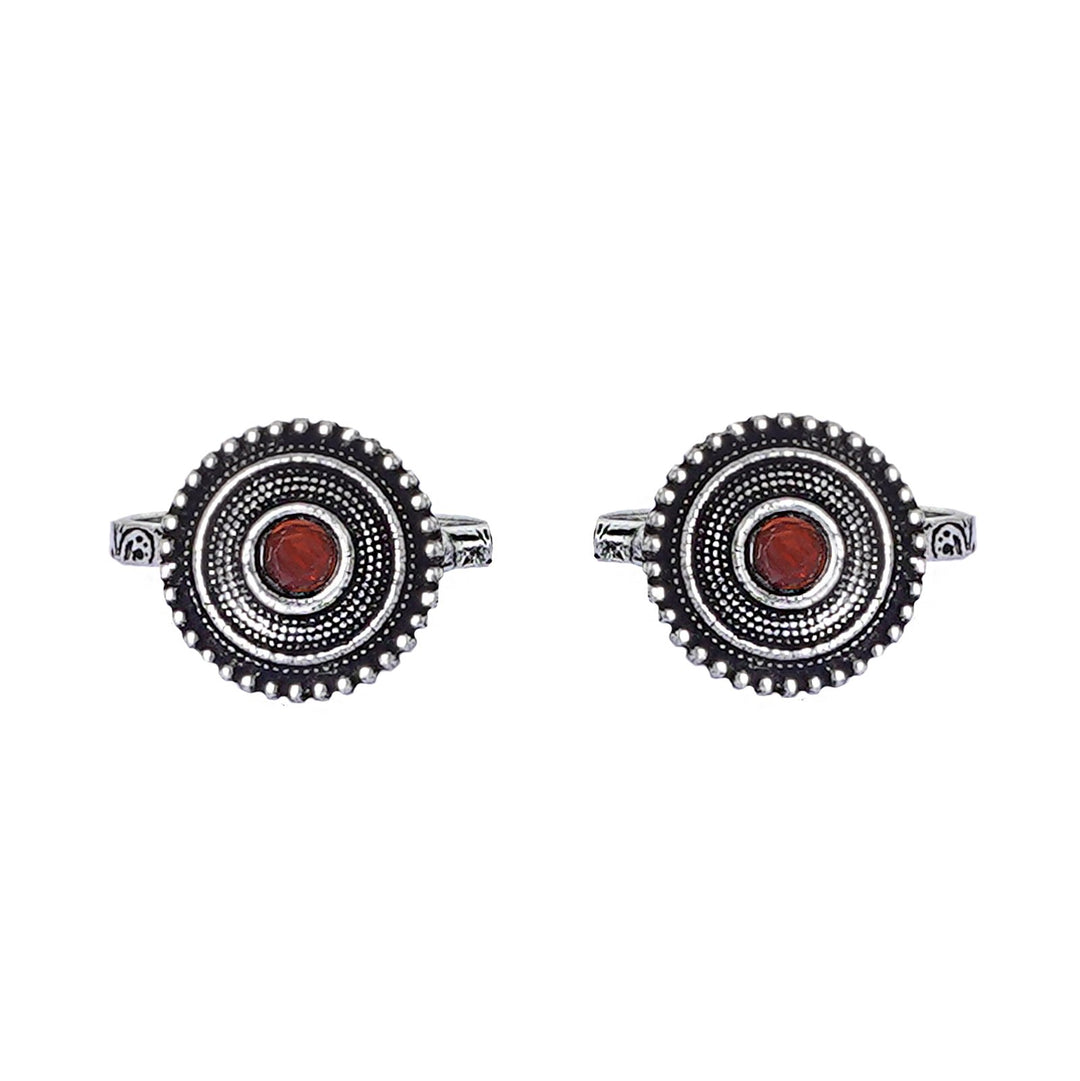 Teejh Shaanvi Orange Stone Silver Oxidised Toe Rings
