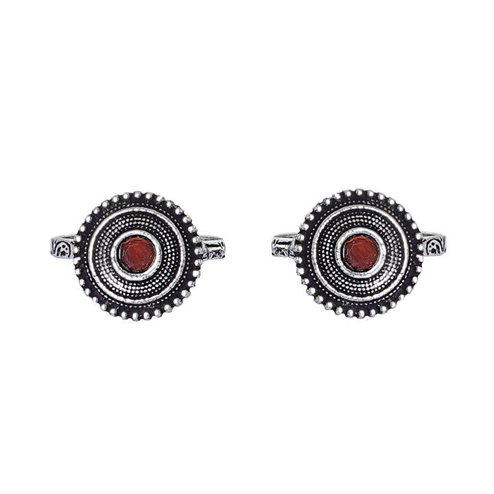 Teejh Shaanvi Orange Stone Silver Oxidised Toe Rings