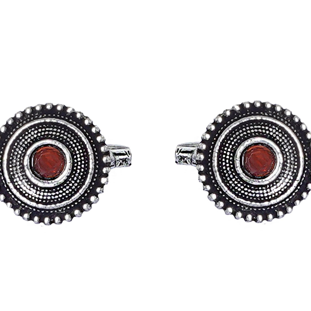 Teejh Shaanvi Orange Stone Silver Oxidised Toe Rings