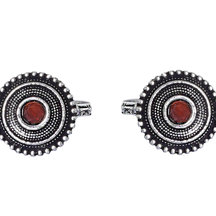 Teejh Shaanvi Orange Stone Silver Oxidised Toe Rings
