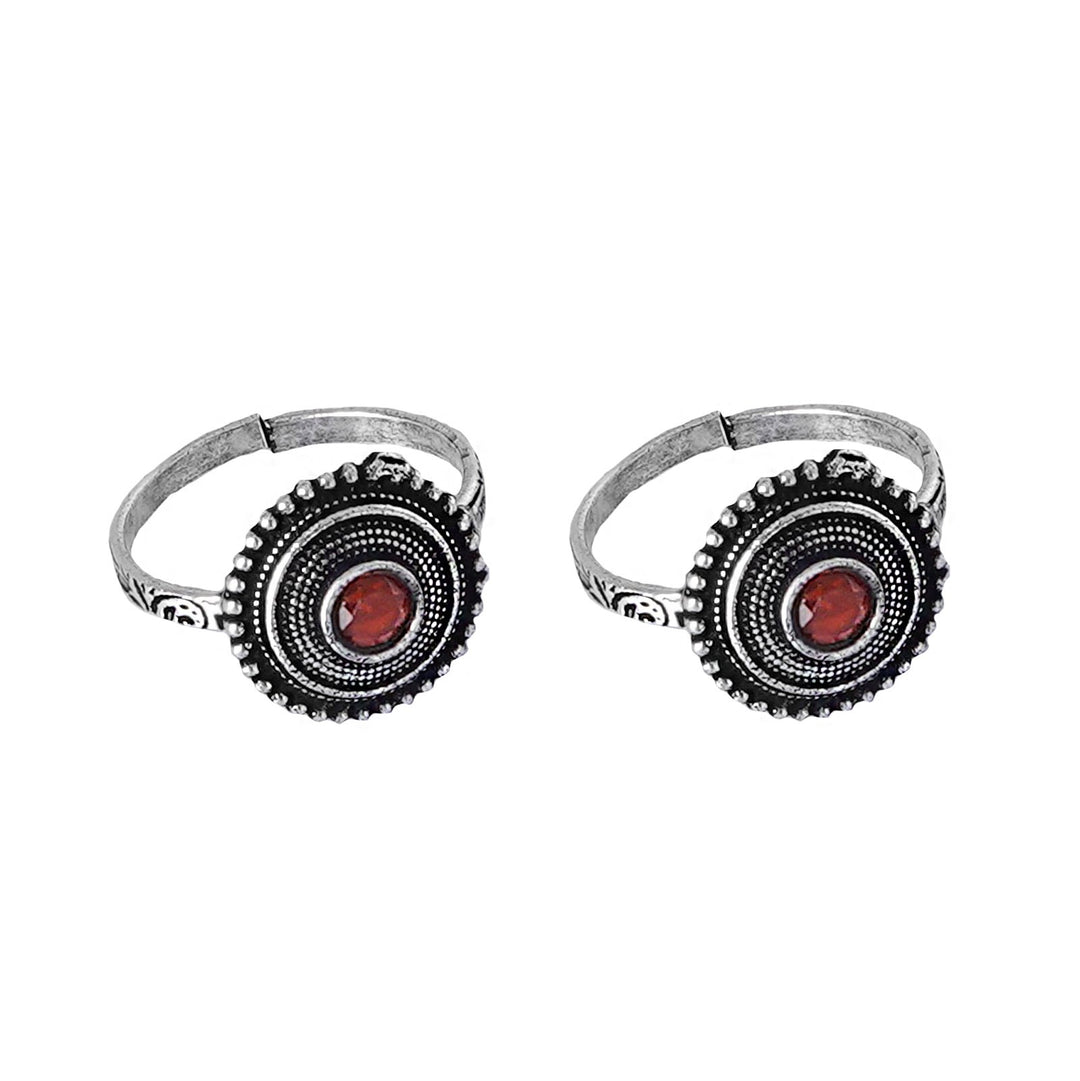 Teejh Shaanvi Orange Stone Silver Oxidised Toe Rings