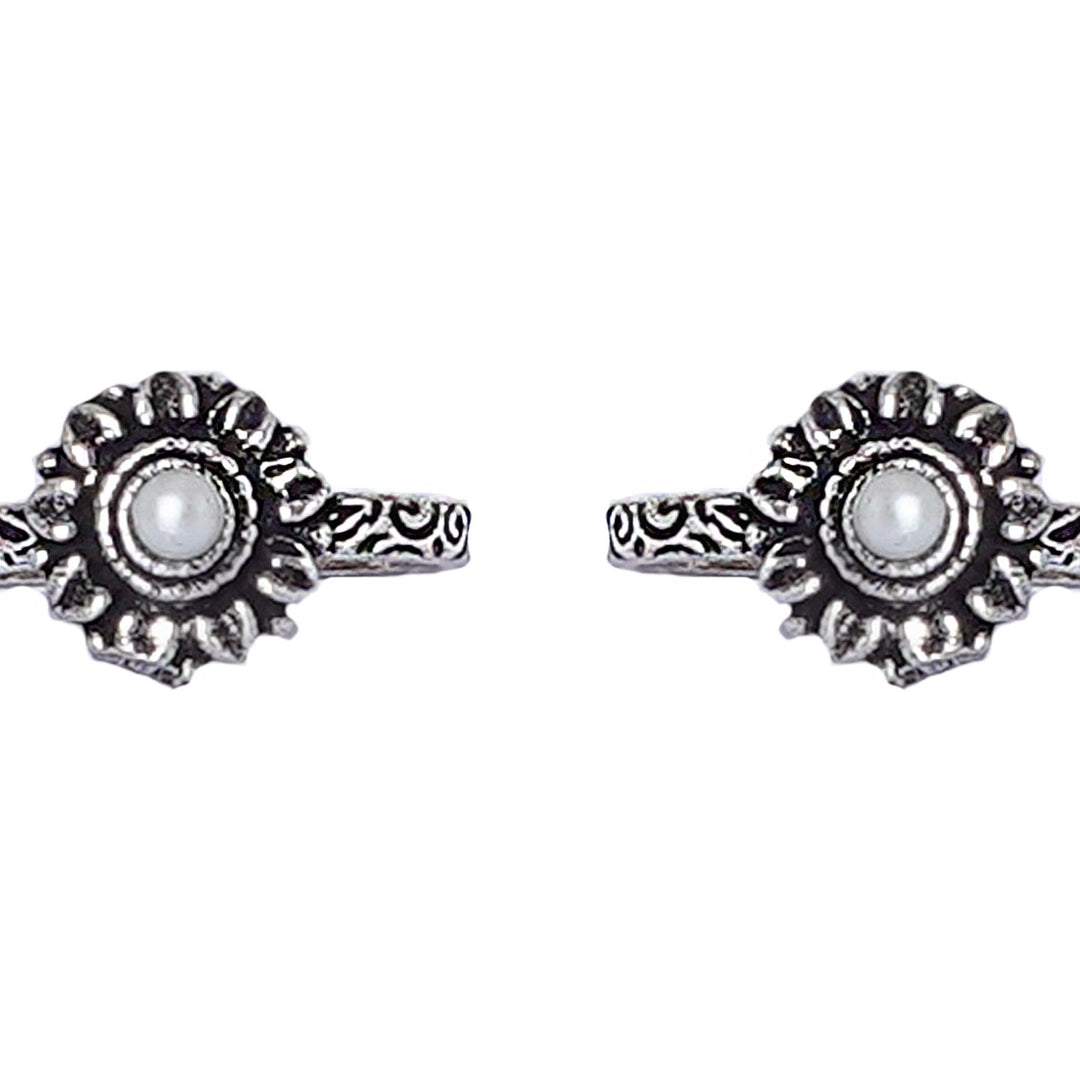 Teejh Kaina White Stone Silver Oxidised Toe Rings