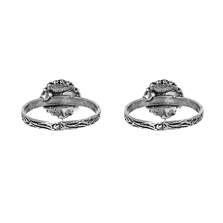 Teejh Kaina White Stone Silver Oxidised Toe Rings