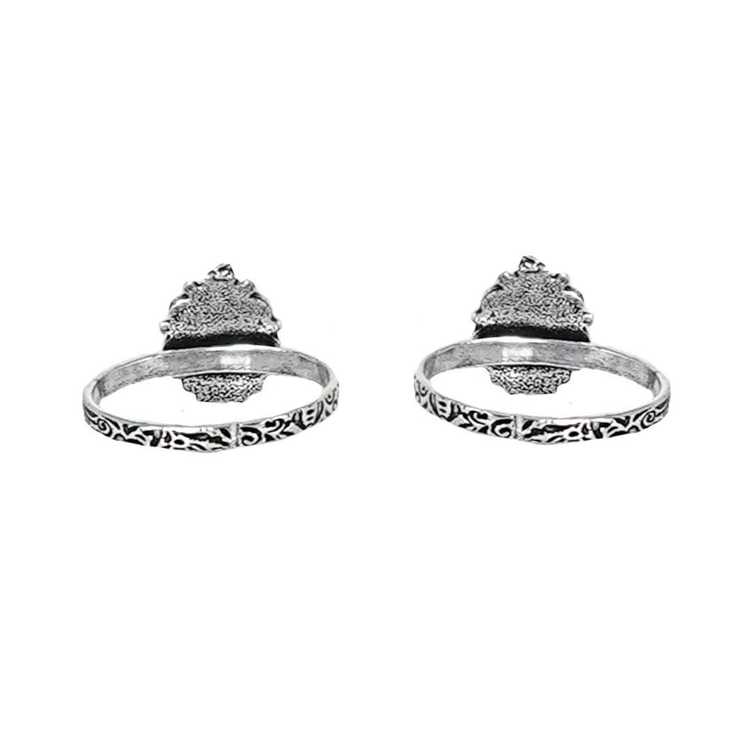 Teejh Pravya Pink Stone Silver Oxidised Toe Rings