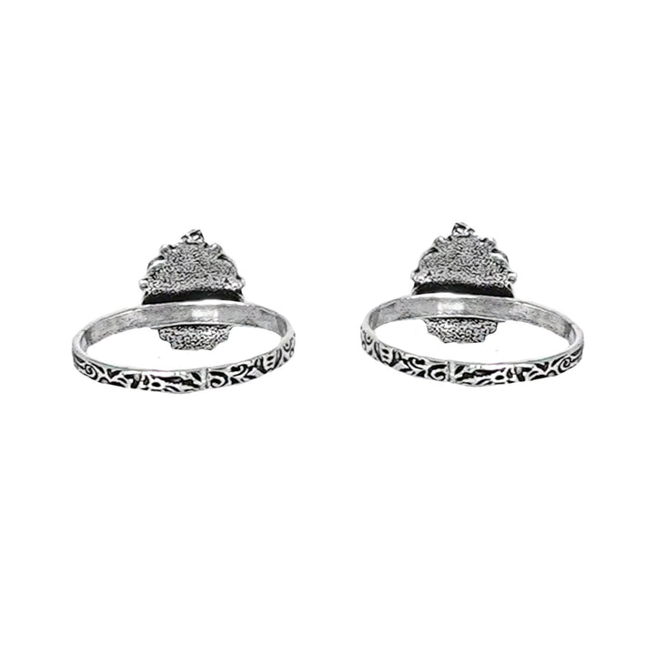 Teejh Pravya Pink Stone Silver Oxidised Toe Rings