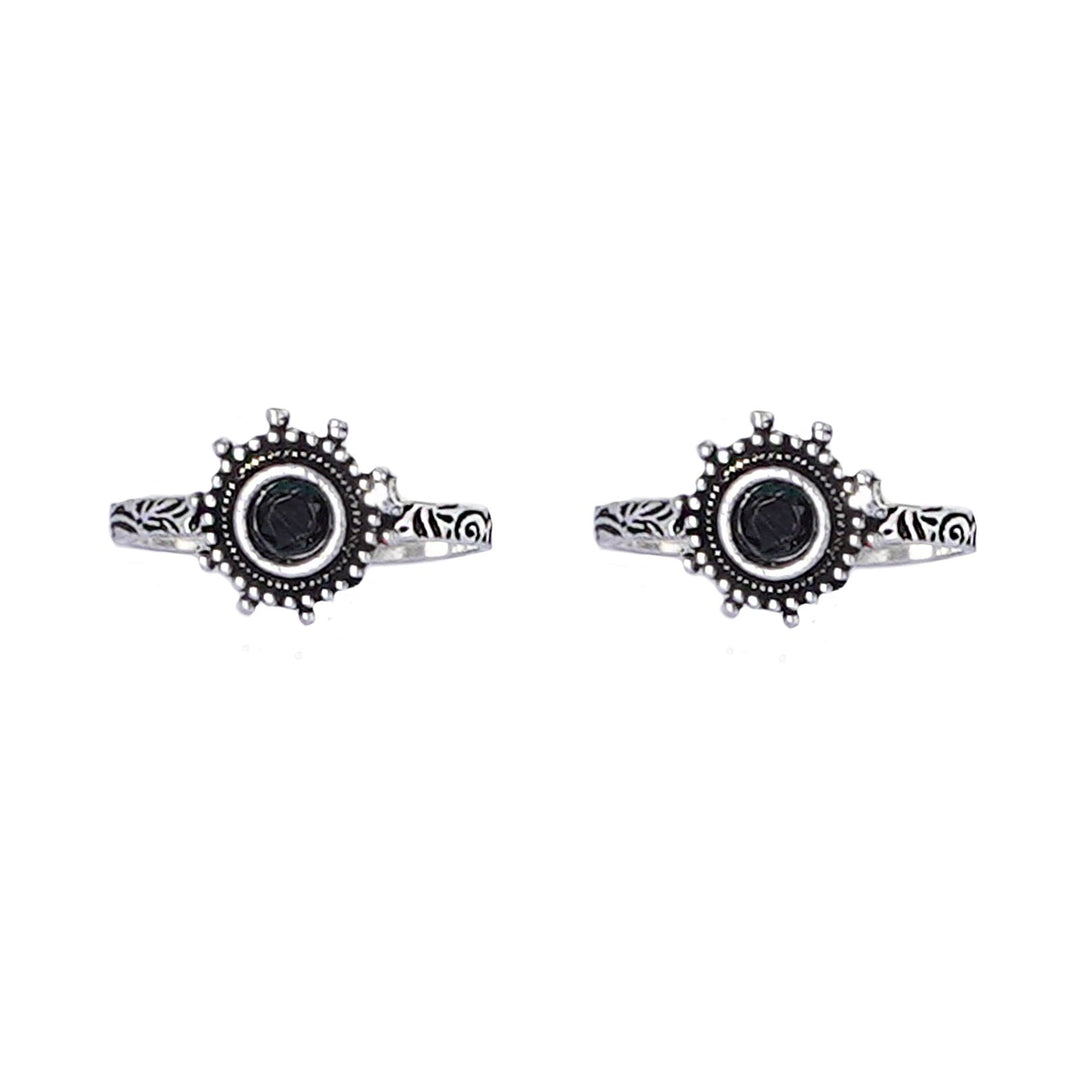 Teejh Vihana Black Stone Silver Oxidised Toe Rings