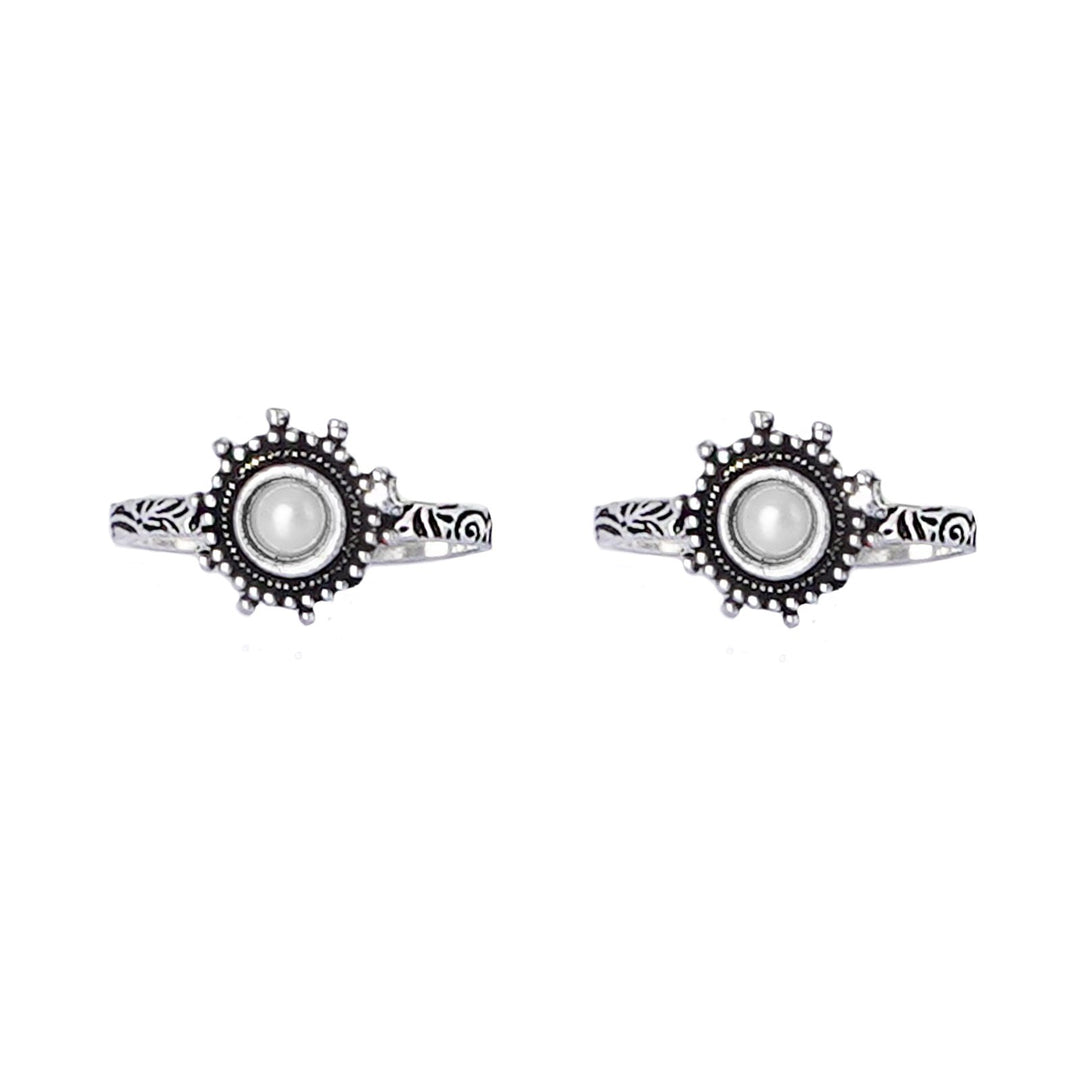 Teejh Vihana White Stone Silver Oxidised Toe Rings