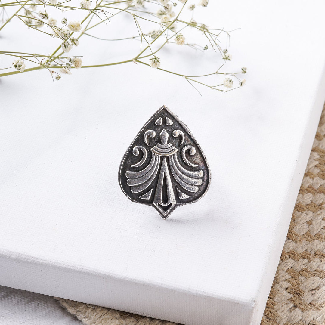 Teejh Aadarsha Floral Silver Oxidised Ring