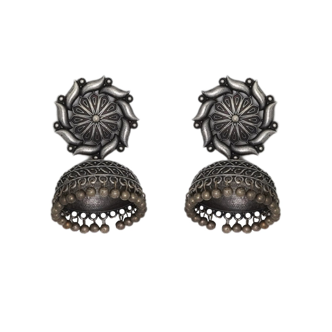 Teejh Prisha Silver Oxidised Floral Jhumki Earrings