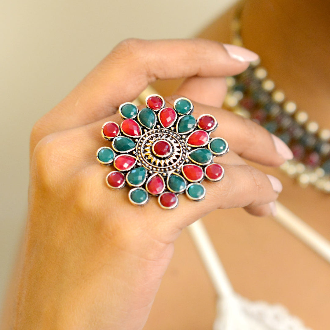 Vani Multi Colored Stone Silver Ring - Joker & Witch